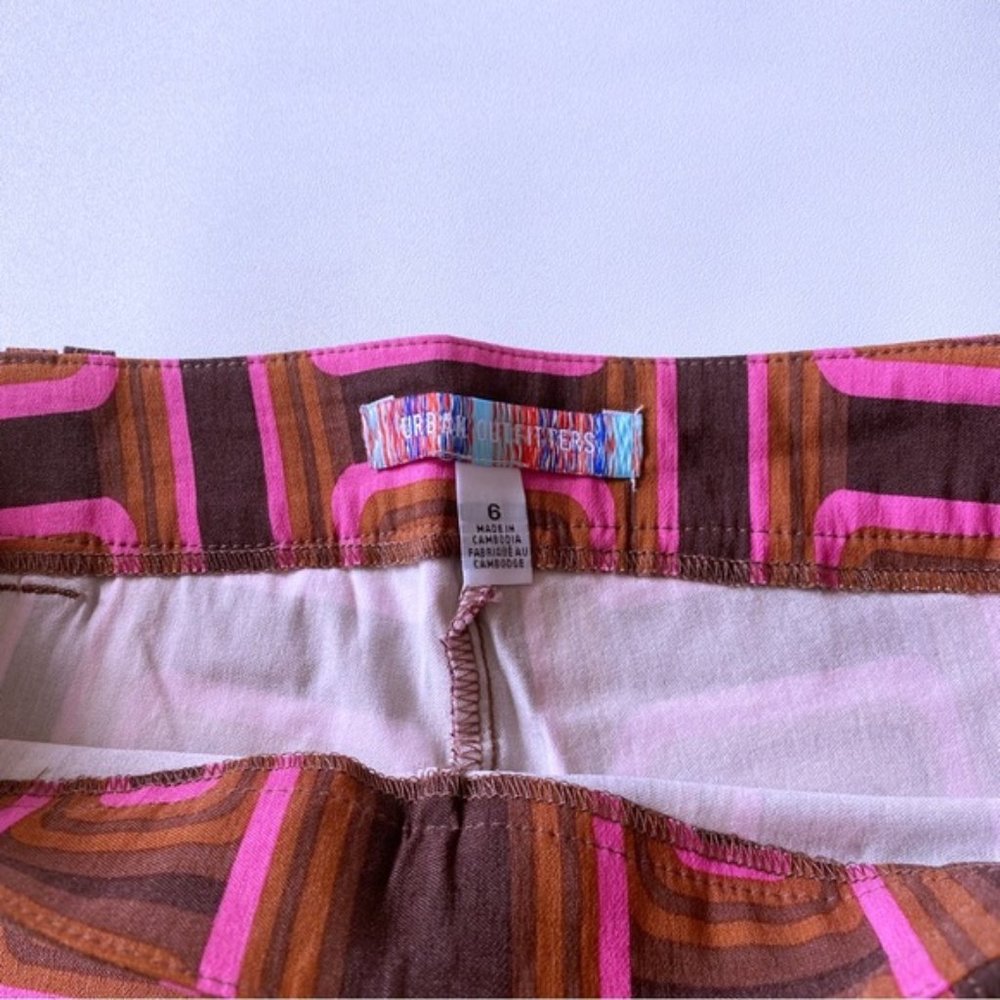 Urban Outfitters | Eva Bengaline Flare Pant Brown Geometric Mod Retro 60s New 6 - Picture 7 of 9